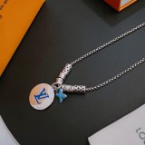 Louis Vuitton Unisex Vintage Alphabet Pendant Silver Necklace  60CM