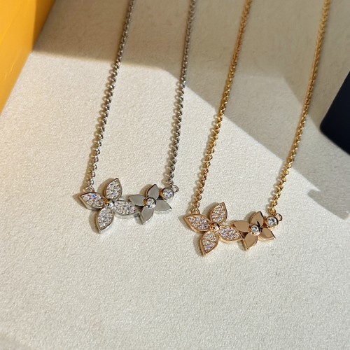Louis Vuitton Fashion Full Drill Double Flower Small Fresh Necklace