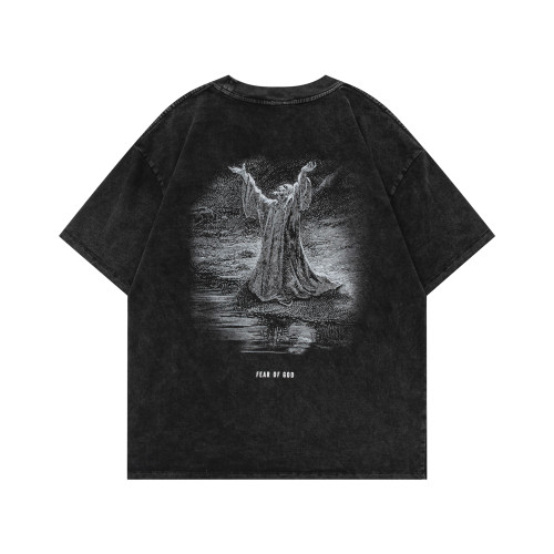 Fear of God Washed Black Letter Short Sleeve Casual Cotton T-shirt