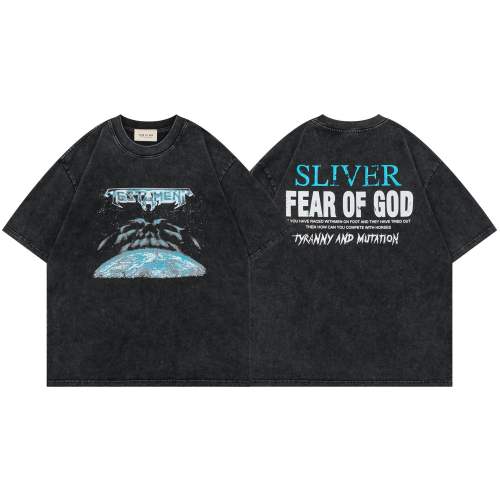Fear OF God Letter Print Wash Casual Cotton Short Sleeve T-shirt