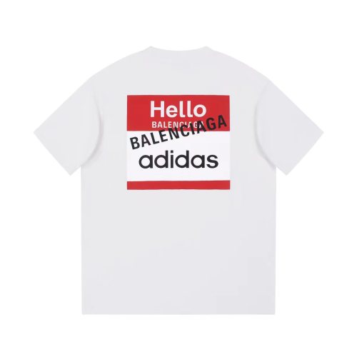 Blaenciaga & Adidas Logo Printed T-shirt Unisex Loose Cotton Short Sleeves