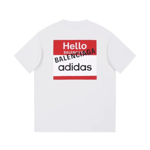 Blaenciaga & Adidas Logo Printed T-shirt Unisex Loose Cotton Short Sleeves