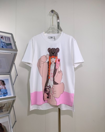 Fendi Cartoon Cute Girl Printed Short Sleeve Fashion Casual T-shirt