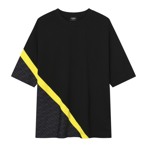 Fendi Splice Printed Round Neck Short Sleeve Fashion Casual Cotton T-shirt
