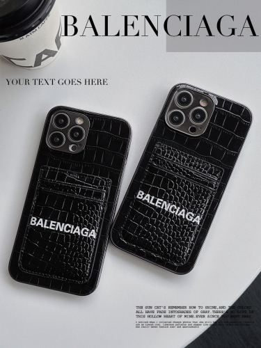 BALENCIAGA Fashion Crocodile Pattern Card Bag Phone Protection Electroplated Radium Carving Edge Cover Phone Cases