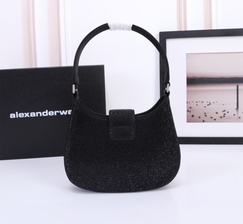 Alexander Wang Water Diamond Full Diamond Letter Wandering Bag Fashion Handbag Black Size:23×18.5CM