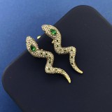 Gucci Full Diamond Double G Green Crystal Snake Earrings 4.3CM