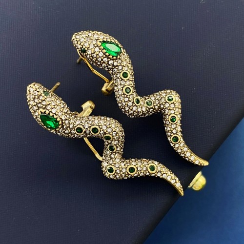 Gucci Full Diamond Double G Green Crystal Snake Earrings 4.3CM