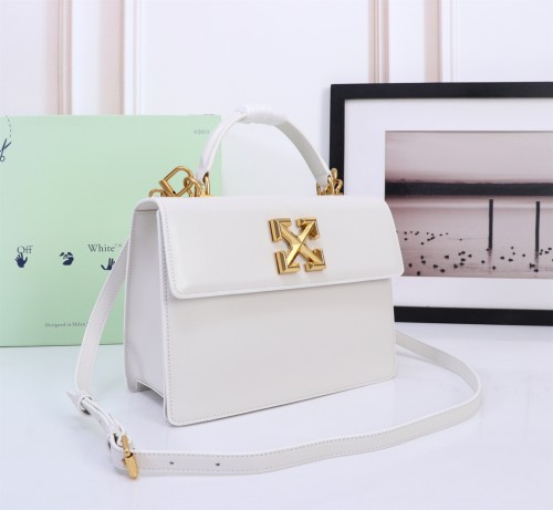 Off White Classics Metal Arrow Logo Handbag Fashion Crossbody Bag White Size：26*19*9CM