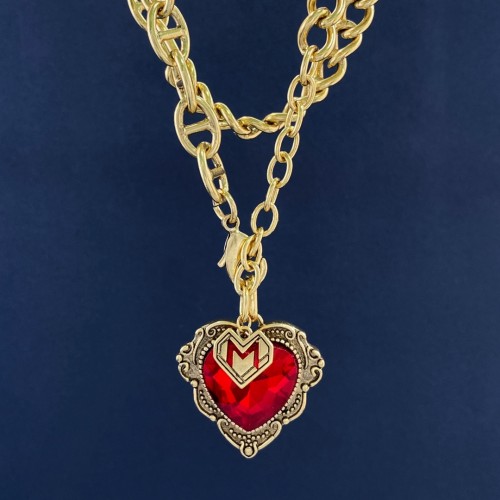 Dior Geometric Red Crystal Love Pendant Necklace Vintage Embossed Pendant Detachable Necklace