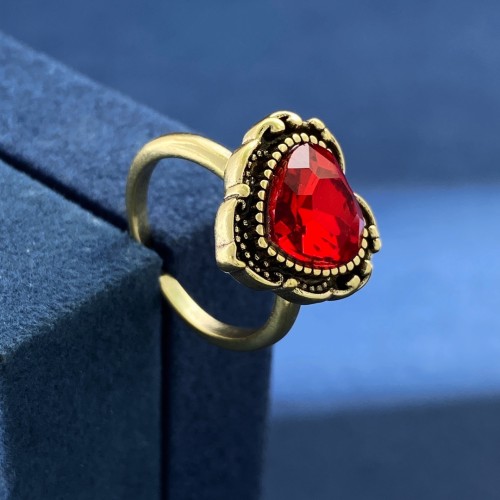 Dior Geometric Red Crystal Love Ring Vintage Embossed Open Ring