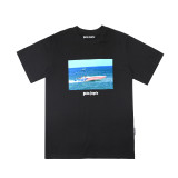 Palm Angels Fashion Yacht Print Short Sleeves Unisex Casual Cotton T-shirt
