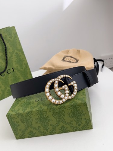 Gucci Fashion Inlaid Pearl Belt Calfskin Belt 20MM