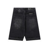 Chrome Hearts Cross Skin Embroidered Ragged Shorts Loose Casual Quarter Denim Shorts