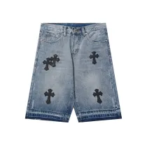 Chrome Hearts Fashion Cross Leather Embroidery Shorts Unisex Loose Denim Shorts