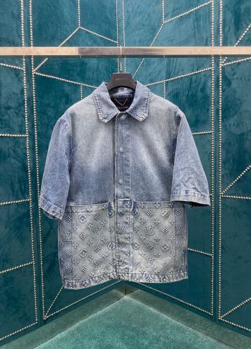 Louis Vuitton Classic Monogram Pattern Workwear washed Denim Short Sleeved Shirts Coats