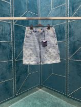 Louis Vuitton Classic Monogram Pattern Workwear washed Denim Shorts
