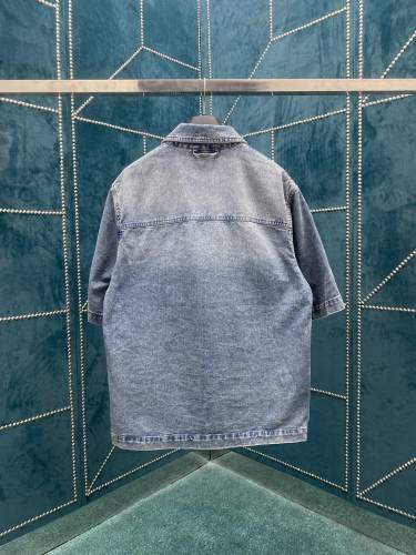 Louis Vuitton Classic Monogram Pattern Workwear washed Denim Short Sleeved Shirts Coats
