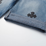 Chrome Hearts Fashion Cross Leather Embroidery Shorts Unisex Loose Denim Shorts