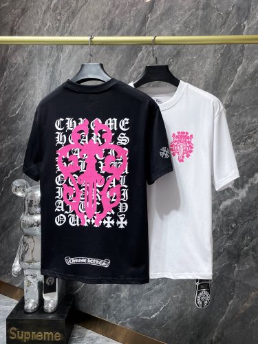 Chrome Hearts Cross Pink Sword Print Short Sleeve Couple Cotton Casual T-shirt
