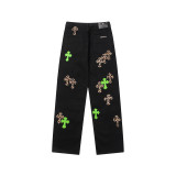 Chrome Hearts Washed Old Leopard Pattern Colorful Cross Skinny Jeans