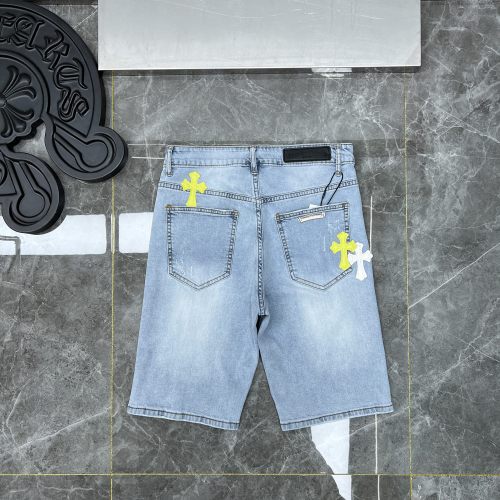 Chrome Hearts Classic Color Patchwork Embroidered Washed Denim Shorts