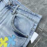 Chrome Hearts Classic Color Patchwork Embroidered Washed Denim Shorts