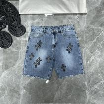 Chrome Hearts Fashion Cross Leather Embroidery Shorts Unisex Loose Denim Shorts