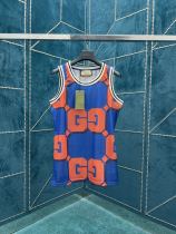Gucci Orange Blue Clash Full Logo pattern Casual Vest Unisex Breathable Mesh Crew Neck Tank Top