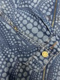 Louis Vuitton Classic Full Pumpkin Textures Logo Denim Belted Jacket Unisex Fashion Logo Embroidery Zip Jacket