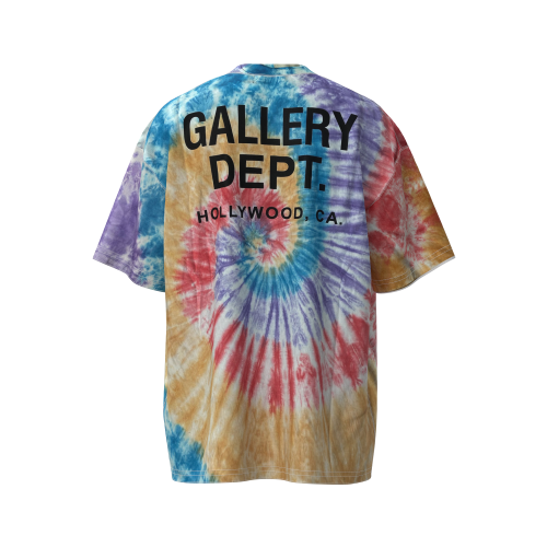 Gallery Dept Unisex Tie Dyed Letter Print T-shirt High Street Round Neck Casual Short Sleeve