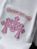 Chrome Hearts Pink Leather Cross T-shirt Sanskrit Hand Painted Graffiti Short Sleeve