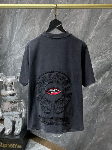Chrome Hearts Horseshoe Red Mouth Dark Sanskrit Patch Embroidery T-shirt Unisex High Street Casual Short Sleeve