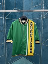Gucci knitted Stand Up Collar Short Sleeve Jacket Unisex Colour Blocked Stripes Zip Shirt Jacket
