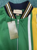 Gucci knitted Stand Up Collar Short Sleeve Jacket Unisex Colour Blocked Stripes Zip Shirt Jacket