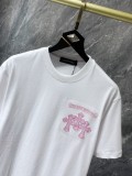Chrome Hearts Pink Leather Cross T-shirt Sanskrit Hand Painted Graffiti Short Sleeve