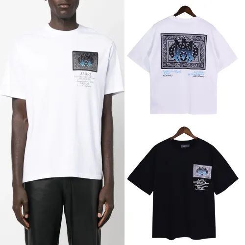 Amiri Fashion Printed T-shirt Unisex Casual Loose Short Sleeve
