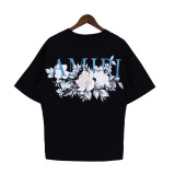 Amiri Fashion Flower Logo Letter T-shirt Unisex Casual Loose Short Sleeve
