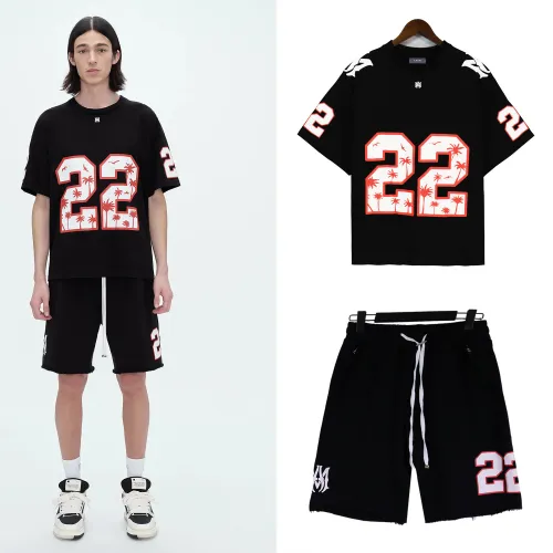 Amiri Unisex High Street Hip Hop Casual Short Sleeve Set