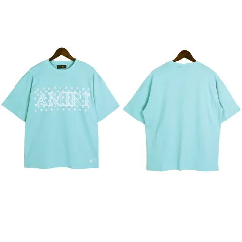 Amiri Fashion Flower Logo Letter T-shirt Unisex Casual Round Neck Short Sleeve