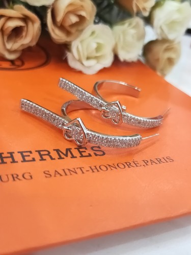 Hermes Full Diamond Love Leather Rope Earrings