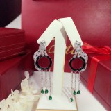 Cartier Stereo SOLEIL Fashion Full Diamond Spotted Leopard Ring Tassel Emerald Earrings