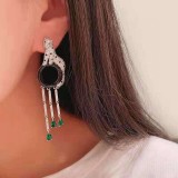 Cartier Stereo SOLEIL Fashion Full Diamond Spotted Leopard Ring Tassel Emerald Earrings