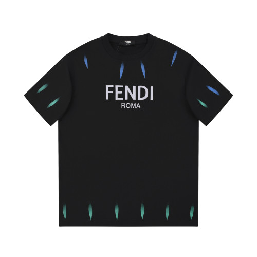 Fendi Classic Color Gradient Graffiti Short Sleeve Unisex Street Cotton Casual T-Shirts