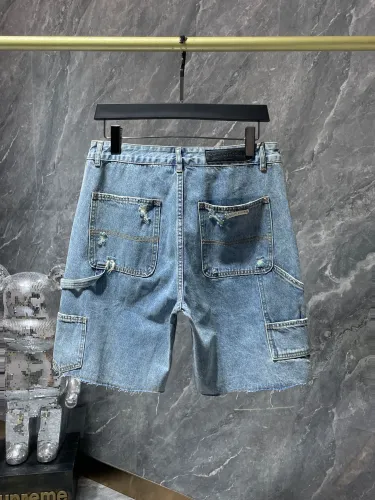 Chrome Hearts Fashion Cross Leather Embroidery Shorts Unisex Ripped Patchwork Denim Shorts