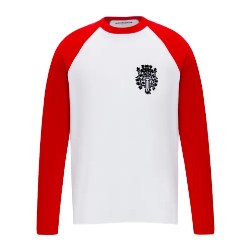Chrome Hearts Classic Unisex Red White Bayonet Sword Print Long Sleeves Cotton Pullover