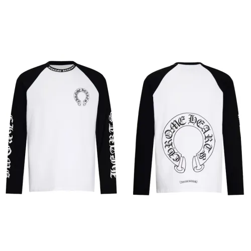 Chrome Hearts Classic Unisex Black White Monogrammed Horseshoe Color Blocking Print Long Sleeves Cotton Pullover