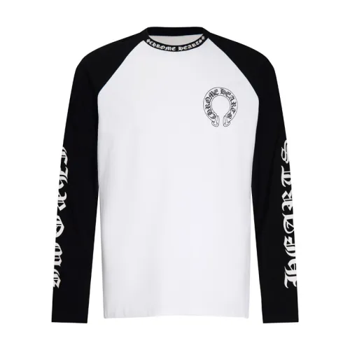 Chrome Hearts Classic Unisex Black White Monogrammed Horseshoe Color Blocking Print Long Sleeves Cotton Pullover
