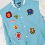 Louis Vuitton x Yayoi kusama Men Casual Sticker Embroidered Cartoon Pattern Splicing Baseball Uniform Motorcycle Jackets