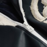 Louis Vuitton Men Casual Lamb Hair Embroidery Letter Jacket Patchwork Baseball Uniform Motorcycle Jacket